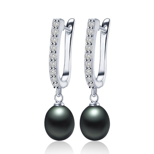 Elegance Pearl Drop Huggie Earrings — 925 Silver Plated