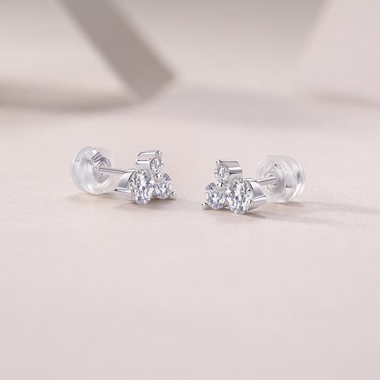 Triple Moissanite Cluster Stud Earrings — S925 Sterling Silver