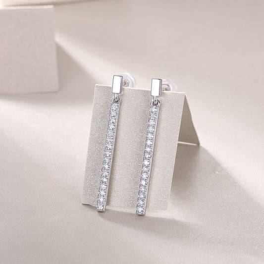 Long Bar Moissanite Drop Earrings — S925 Sterling Silver