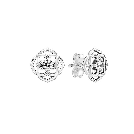 Rose Petal Sterling Stud Earrings – Minimal Floral Sparkle Gift
