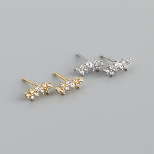 Minimal Cluster Pavé Stud Earrings — S925 Sterling Silver