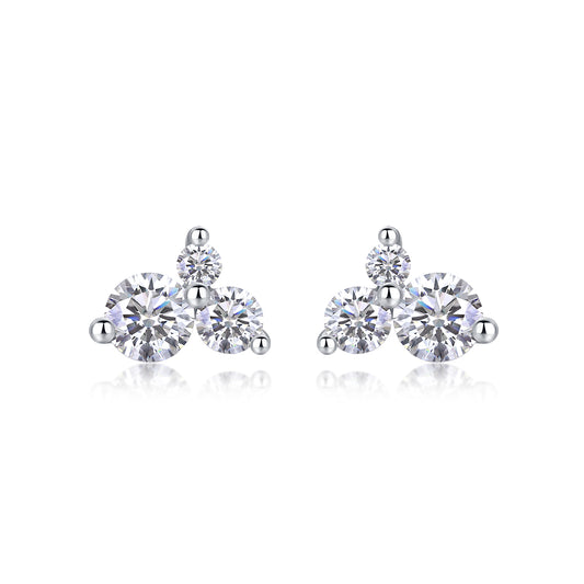 Triple Moissanite Cluster Stud Earrings — S925 Sterling Silver